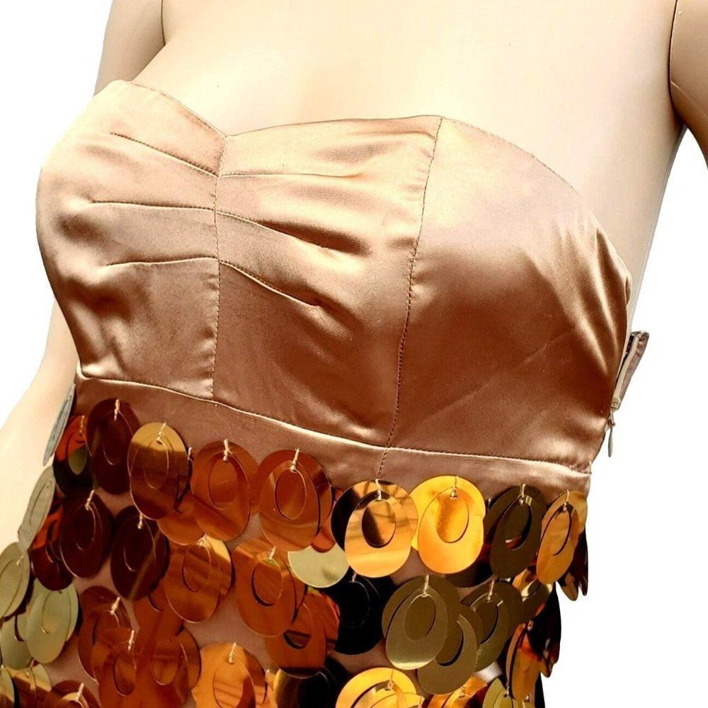 Prom Dress XS Express Gold Sequin Satin Strapless Mod 60s Cocktail - Picture 6 of 12